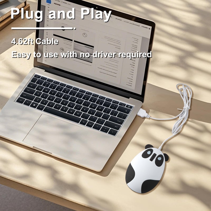 CHUYI Panda Wired Mouse Cute Animal Series Portable Corded Mice for Travel School Home Office, Funny Optical Mouse for Computer Laptop PC Kids Children Girls Gift - Image 2